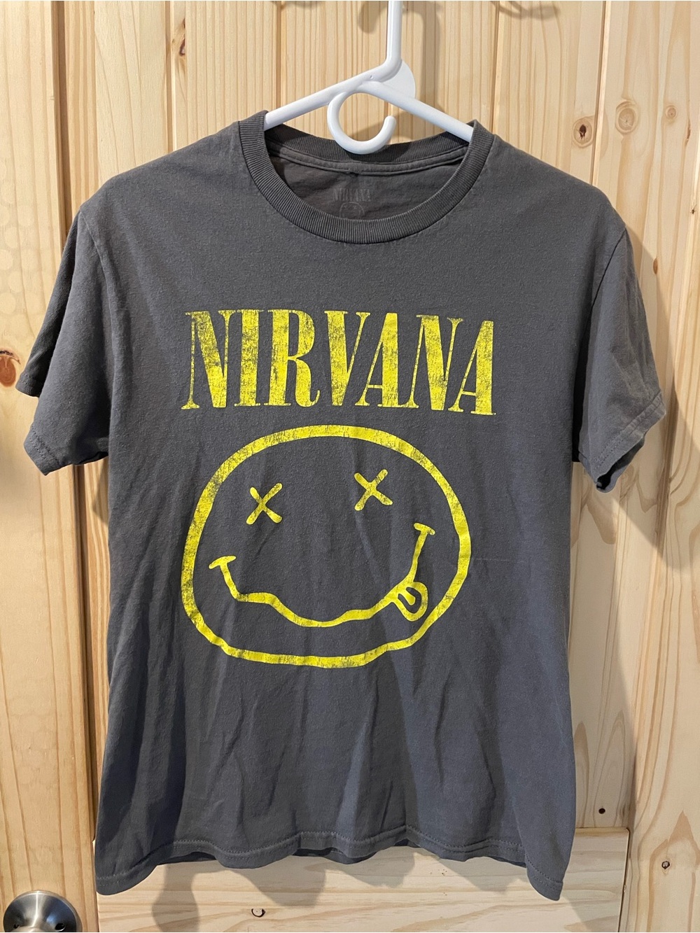 NIRVANA Charcoal Short-Sleeve Tee with Yellow Smiley Logo